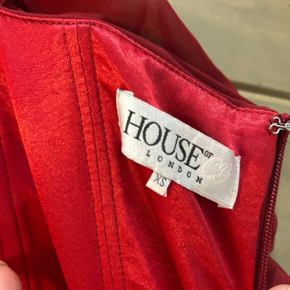 House of CB Carlotta Wine Ruched Draped Chiffon Dress - Picture 4 of 8